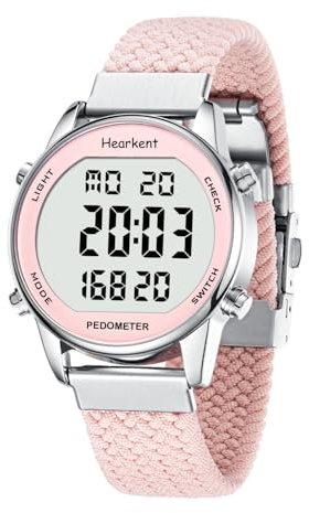 Hearkent Schrittzähler Schrittzähler für Damen, genießen Sie Schritte, Kilometerstand, Kalorien, Countdown, Wecker und andere Funktionen. Keine App, Aufladen erforderlich oder Bluetooth, 2401, Rosa,