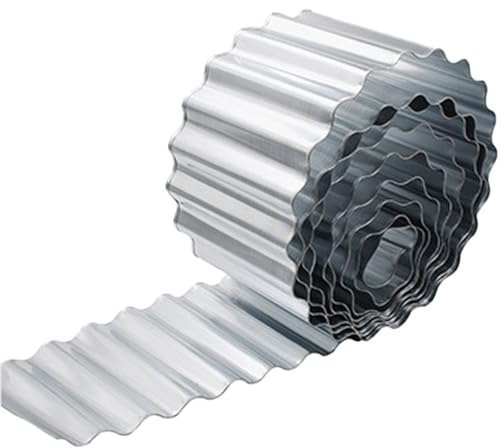Metall-Garteneinfassung, 30,5 cm x 6,8 m, gewelltes verzinktes Metall, Garteneinfassung, robuste Garteneinfassung, Landschaftseinfassung für DIY-Blumenbeete, Rasen, Wege (Silber)