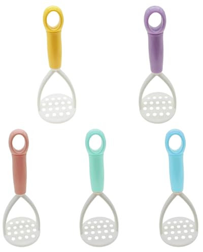 5Pcs Mini Potato Masher Cooking Utensils Non-Scratch Nonstick Masher Manual Silicone Potato Masher Kitchen Tools for Bean, Root Vegetables…