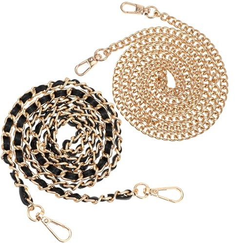2 Stück 120cm Taschenkette Metall Kette Schulterriemen Gold Geldbörsenkette Ersatz Flache Kette Extralanger Umhängegurt Handtaschengurt Schultertaschengurt Taschengurt-Ersatz mit Metallschnallen
