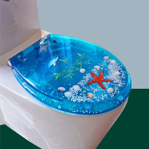 Abattant WC en résine, avec système d'abaissement automatique, fermeture rapide, couvercle de toilette robuste, avec remplissage de coquillages transparents, housse en acrylique, abattant de WC de la
