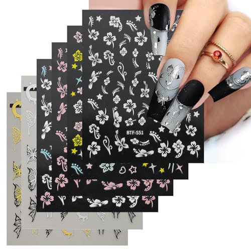YPYMOD 6 Fogli Adesivi Unghie, 3D Fiori Adesivi, per Donna Ragazze Manicure Nail Stickers Fai da Te