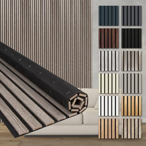 HEXIM Akustikpaneele 2 Stück 278x60cm Holz Comfort - flexible Holzpaneele Platten Lamellenwand flexibel MDF Wandpaneele TV Wandverkleidung Holzwand Deko braun (3.34m² Vintage Oak)
