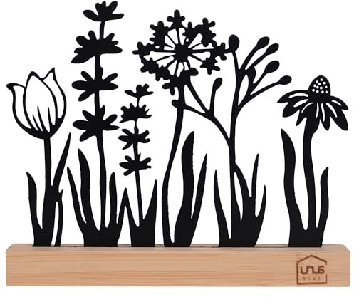 UNUS Silhouette - Espositore decorativo in metallo con base in legno di bambù, ideale per davanzale, cucina o soggiorno, colore: nero