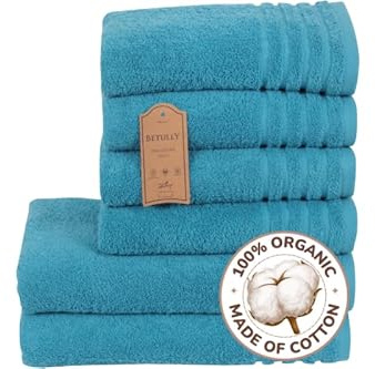 Betully Handtücher und Badetücher Set aus 100% Baumwolle Schnelltrocknendes 500 gr/m² Türkisches Baumwolle Gästehandtücher Set (4 Handtücher und 2 Badetücher, Türkis)