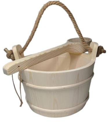 Colcolo Saunaeimer und Schöpfkelle, 6 l, Geschenke, Stabiler, multifunktionaler Blumentopf, Aufbewahrungsbehälter aus Holz für Zuhause, Badezimmer, Badewanne,