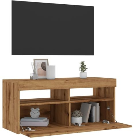 ShGaxin Meuble TV avec lumières LED en bois de chêne Artisan 90 x 35 x 40 cm, table TV, meuble TV, meuble TV, meubles de salon, table de salon TV - 856308
