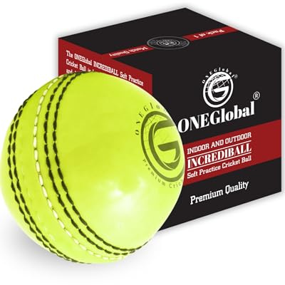 Cricketball aus weichem Gummi zum Üben | Outdoor- und Indoor-Cricketball mit Kern und genähter Naht | Realistisches Gefühl, wahre Sprungkraft und Schwung zum Üben, Honen und Familienspaß (1-Fluoro)
