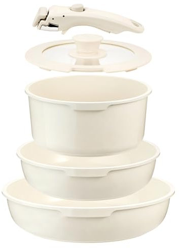 Juego de utensilios de cocina de cerámica antiadherente, juego de 5 ollas y sartenes con asas desmontables, perfecto para cocinar todos los días, acampar en caravanas y cocinas compactas, compatible