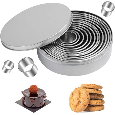 12 Stück Runde Keksformen Edelstahl, Edelstahl Ausstechformen mit Aufbewahrungsbox, Wiederverwendbar Ausstechformen Ring Circle Cookie Cutter für Gebäck Donut Fondant Mousse Backen DIY Kuchen