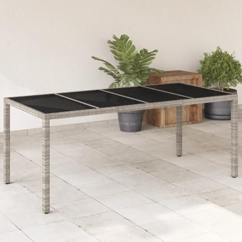 Homvdxl Garten Esstisch Rattanoptik Indoor Outdoor Terrasse Balkon Terrasse Bistro Kaffeebar Tisch Möbel mit Glastischplatte 190x90x75cm - Hellgrau-Glas