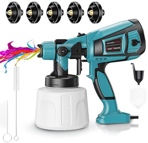 TOPALL Paint Sprayer,850W 32000PRM 1400ML HVLP Upgraded Spray Gun Paint with 5 Nozzles and 3 Patterns, Paint Sprayer for Fences and Sheds,Sheds, Cabinet, Walls, Furniture, Ceiling(Blue)