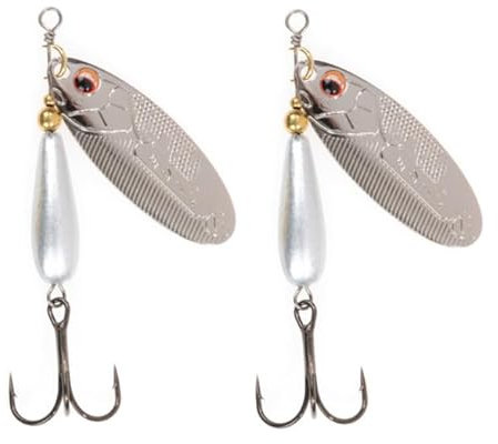 Evia Popper 15 MAX-4 P – Pack de 2 Cucharillas Giratorias para Pesca, Nº 4 (13-15g), Color Plata – Señuelo de Pesca Especial Salmón, Lucio y Trucha en Grandes Caudales