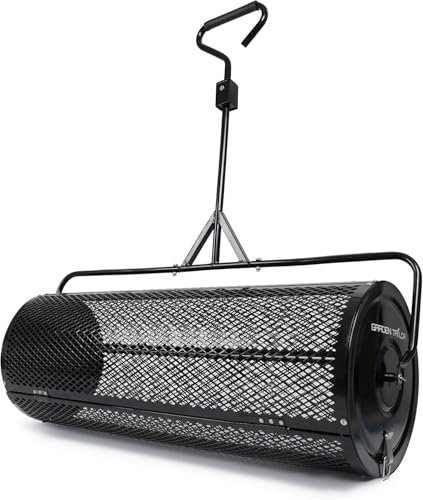 Distribuidor de compost de 44 pulgadas, remolcable, de turba con accesorios de instalación, con rodillo de malla metálica para césped, para tierra vegetal, estiércol, mantillo y abono de cobertura.