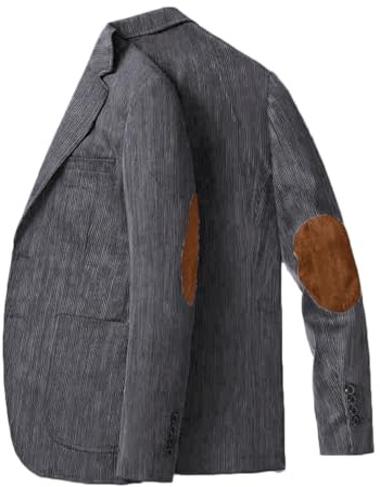 Stillluxury Veste en velours à patch au coude, style blazer, coupe ajustée pour homme, veste de sport vintage à simple boutonnage pour homme pour bal de promo, mariage, gris, XL