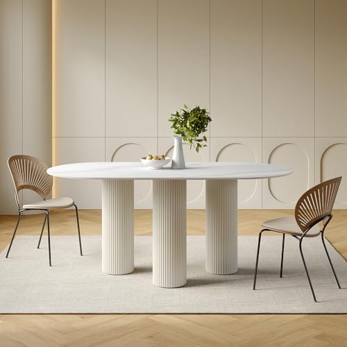 Homary Japanischer Esstisch, weißes zeitgenössisches Design, für 4 bis 8 Personen, Massivholzkonstruktion, Länge verstellbar von 140 cm bis 220 cm, ohne Hocker.