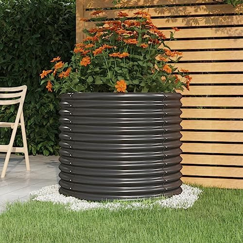HaoChrymec Macetero de Acero con Recubrimiento en Polvo, Resistente a la Corrosión, Diseño Robusto, Jardineras Exterior, Huerto Urbano, Macetas Balcón, 80x80x68 cm, Antracita