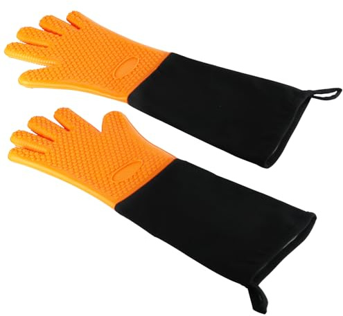 1 paire de gants de cuisine professionnels extra longs, antidérapants en silicone, résistants à la chaleur, 50 cm de long, jusqu'à 300 °C pour barbecue, cuisson, grillades (orange)