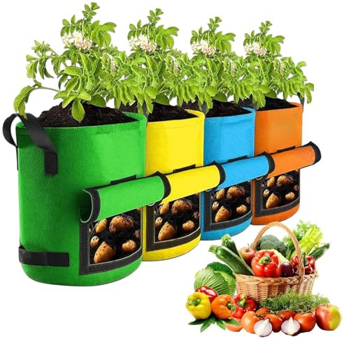 Yjkedfh Sacs De Culture pour Pommes De Terre - Conteneur De Plantation pour Carottes,4 Sacs De Culture Respirants pour Patate Douce Carotte Balcon Jardin en Tissu Non Tissé