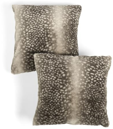 OHS Stripe Fawn Faux Fur Cushion Covers 45 x 45, Soft Decorative Square Throw Pillow Cover 2 Pack Luxurious Pillowcases with Invisible Zipper for Living Room Sofa Bedroom, Mink/White