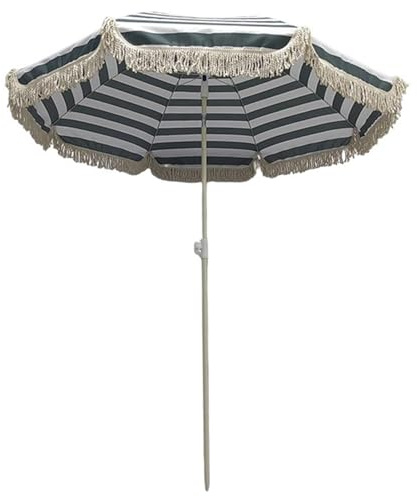 Parasol de plage à rayures vertes et blanches avec franges, parasol de jardin incliné, UPF50+, pare-soleil portable pour extérieur, terrasse et jardin, sans base incluse