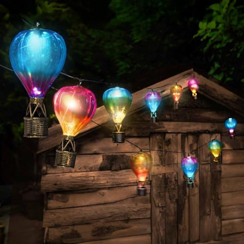 Garden Mile Hot Air Balloon Solar Fairy Lights Outdoor Waterproof- 4.7m Solar Powered Multicoloured Balloon String Lights with 10 LEDs for Patio Decor Outdoor Hanging Lanterns