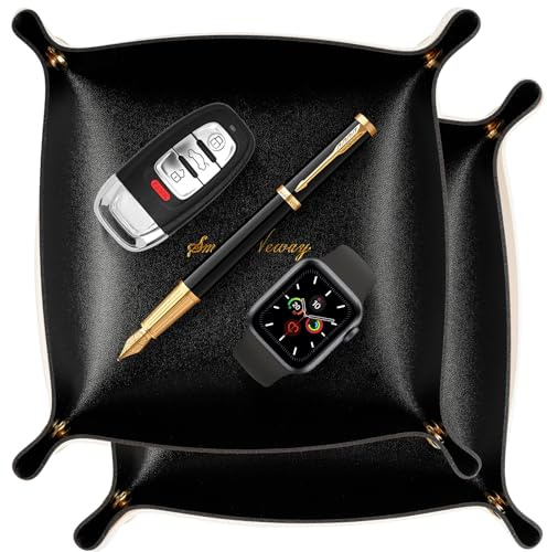 AIBAOBAO Svuotatasche Pelle Nero 25 x 25cm, 2 x Vassoio Portaoggetti da Ingresso, Svuota Tasche Moderno Design, Vassoio per Chiavi, con Chiusura a Bottoni per Chiavi Monete Guarda Portafoglio Gioielli