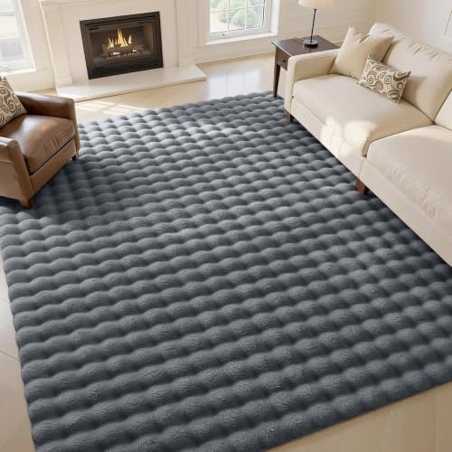 Homaxy 3D Bubble Washable Small Rugs Living Room 60x100 cm, Dark Grey