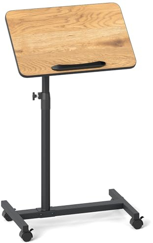 LIFEZEAL Höhenverstellbarer Betttisch auf Rollen, Betttisch mit neigbarer & drehbarer Platte, Laptoptisch C-Form, Pflegetisch Krankentisch für Sofa, Bett, Büro (Natur + Schwarz)