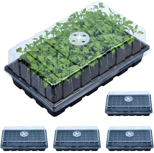 5Pcs Plastic Seed Module Trays with Lids for Growing Seedling Starter,Humidity Adjustable Durable Seed Starter Kit for Plant Germination,Propagators with 200 Cells for Greenhouse,Garden,Home Seedlings