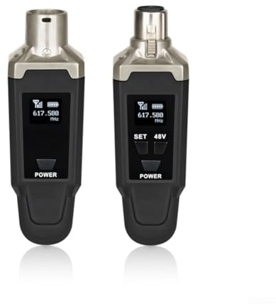 Sistema microfonico XLR wireless UHF da 48 V, trasmettitore e ricevitore plug-on per microfoni a condensatore dinamico per chitarra, kit audio a bassa latenza con batteria da 1000 mAh