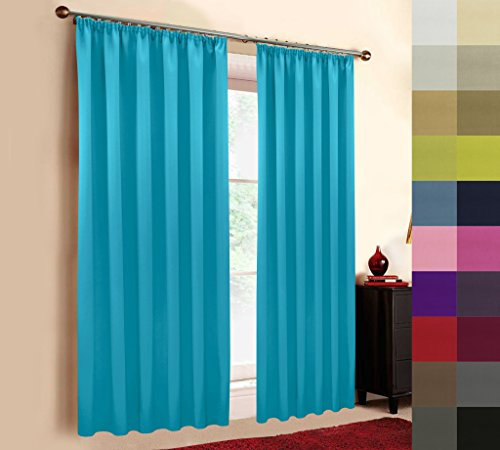 Sun World Hochqualitativer Verdunkelungsvorhang nach Maß, Kräuselband, Schlaufen, Maßanfertigung, Thermovorhang Vorhang nach Maß, Gardinen nach Maß, Türkis (110cmcm Höhe x 145cm Breite)