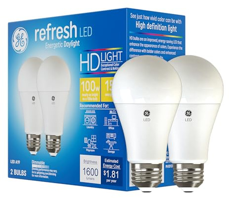 GE Refresh LED Light Bulbs, 100 Watt, Daylight, A19 (2 Pack)