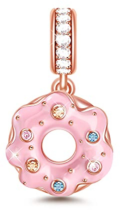 Gnoce Essen Charms Sterling Silver 18K Rose Gold Plated Donut Kuchen Anhänger Charm Dangle Perlen Charms Fit Armband/Halskette Schmuck Geschenk für Kinder Mädchen (Pink)