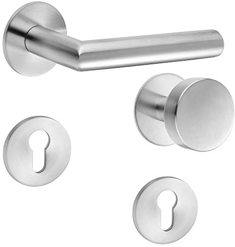 ck-türbeschläge Drückergarnitur New Orleans | 3 mm Magnet-Flachrosette | festdrehbare Lagerung | V2A Edelstahl matt | WE mit Flachknauf (DIN Rechts)