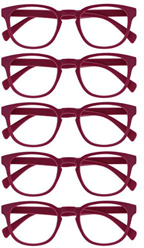OPULIZE Pop Lesebrille 5er Pack Keck Rund Matt Rahmen Federscharniere Kratzfest Rosa Herren Damen RRRRR2-4 +1.50