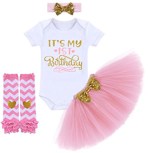 ODASDO It's My 1st / 2nd / Half Birthday Outfit Baby Kleinkind Kid Princess Tutu Rock Cake Smash Set 4-teiliges Partykleidung, Rosa zum 1. Geburtstag, 12 Monate