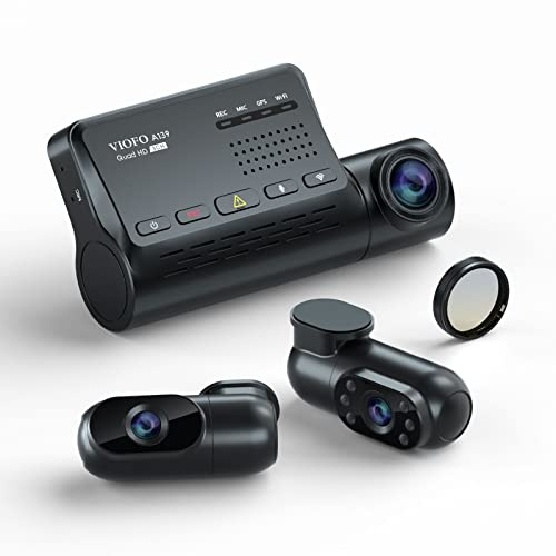 VIOFO A139 Caméra de Voiture 3 Canaux 2K Avant + Intérieur + Arrière, WiFi GPS, CPL Verre Filtrant Polarisant, Vision Nocturne Infrarouge, Stationnement 24h, Notifications Vocales
