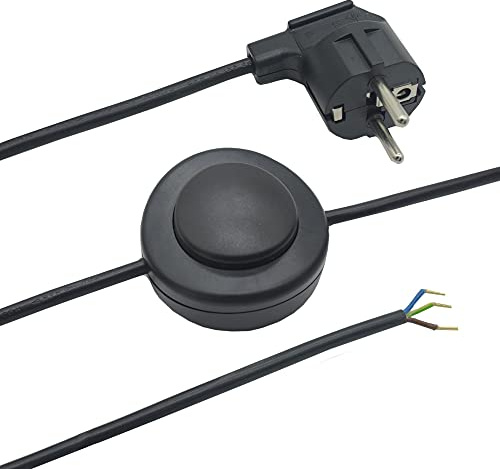 3m Zuleitung Schwarz mit Schutzkontaktstecker & Fußschalter – 3-adriges Stromkabel 250V, IP20 Basic