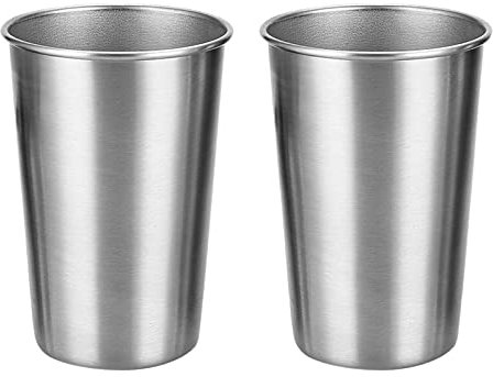 Bncxdc 2Pcs Premium Stainless Steel Cups, Reusable Metal Beer Tumbler Mug, BPA Free Mug, Stackable Pint Drinking Cups, Shatterproof Metal Cups for Children and Adults, 17oz/500ml, Silver