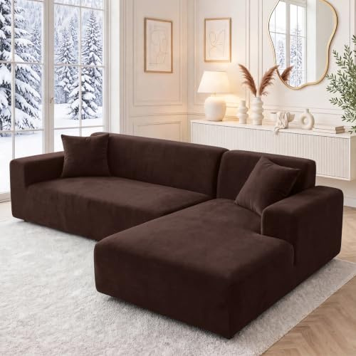 NAKIHOUSE Dicke Samt Sofa Überzug, Sofabezug mit einem Kissenbezug | Superweicher Elastische Rutschfester Couch Überzug für 1/2/3/4 Sitzer（L-förmiges Ecksofa erfordert Zwei),Kaffee