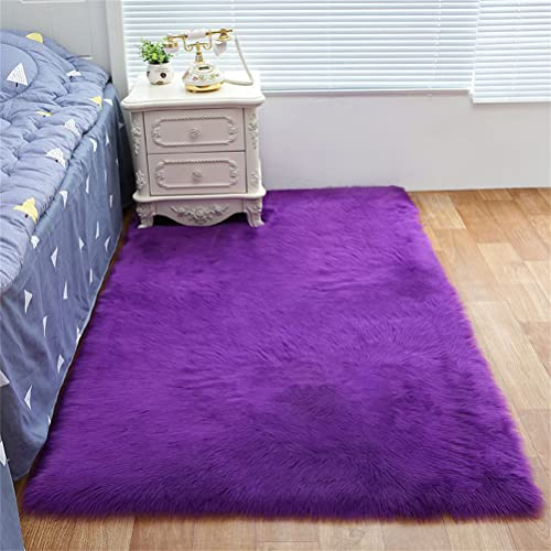 Tomifine Faux Lammfell Schaffell Teppich Super Weich Kunstfell Teppiche Dicker Flauschig Teppich Bettvorleger Sofa Matte (60x90 cm,Lila a)
