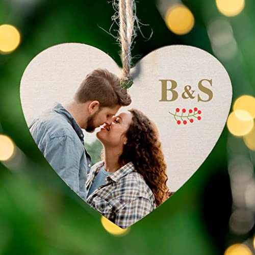 Wanapix | Decorazioni Albero di Natale Personalizzata con Foto e Testo | Addobbi Natalizi in Legno| Ornamenti Natalizi | Con Spago di Iuta per Appenderle | Legno - Cuore