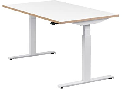 boho office® Höhenverstellbarer Schreibtisch 140 x 80 cm - Elektrisch, Made in Denmark, 2 Motoren, 3-Fach Teleskop, Appsteuerung - Easydesk Weiß inkl. Tischplatte in Weiß mit Multiplexkante