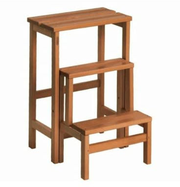 Sgabello con Ribalta, 3 Gradini, Colore Noce, Richiudibile, Antiscivolo, Salvaspazio, Legno Faggio, Dimensioni: 37 x 42.5 x 58 cm
