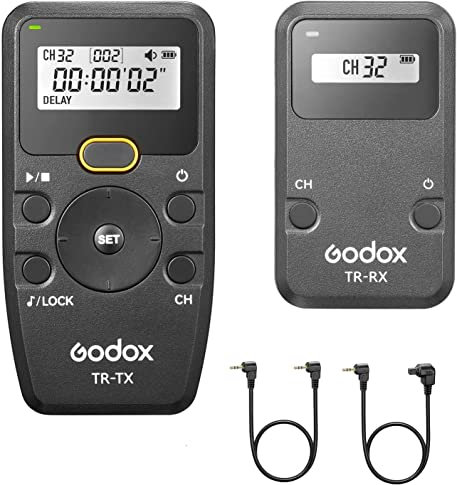 Godox TR Series Wireless Shutter Release Kit for Canon, Built-in 2.4G Wireless Timer Remote Control with Cords, Support Time-Lapse, Exposure Timer, and Multiple Shooting Modes (TX+RX+C1+C3)