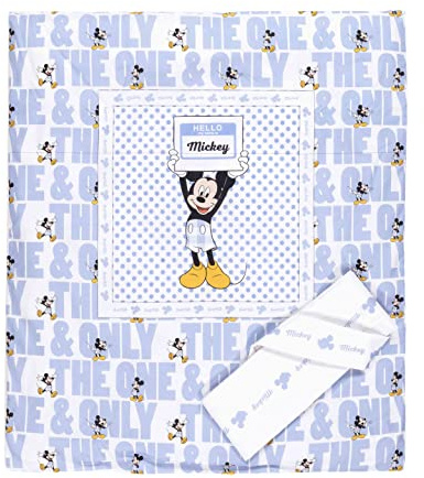 Ellepi Lenzuola Culla Piumino Sacco Neonato Disney Minnie Topolino Carrozzina Set Navicella Completo Lenzuolo lenzuolino neonata corredino Biancheria Federa (Topolino Hello Cielo)