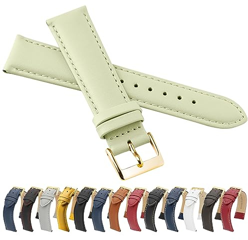 Marchel LLB Klockarmband i slätt läder, äkta läder, LLB, spänne i guld, läderarmband, oxläder, fint läder, Mintgrön, 14 mm, Klassisk