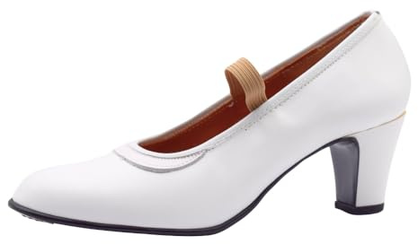 PASARELA - Zapatos de Baile Flamenco de Piel Blancos con Clavos para Mujer Cuero Mujer Color: Blanco Talla: 40