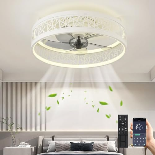 MiiR Deckenventilator Mit Beleuchtung LED 60W Deckenlampe Mit Ventilator Modern Leise Deckenleuchte Mit Fernbedienung Dimmbar 6 Geschwindigkeiten Lampe Mit Ventilator Für Wohnzimmer Schlafzimmer Weiß